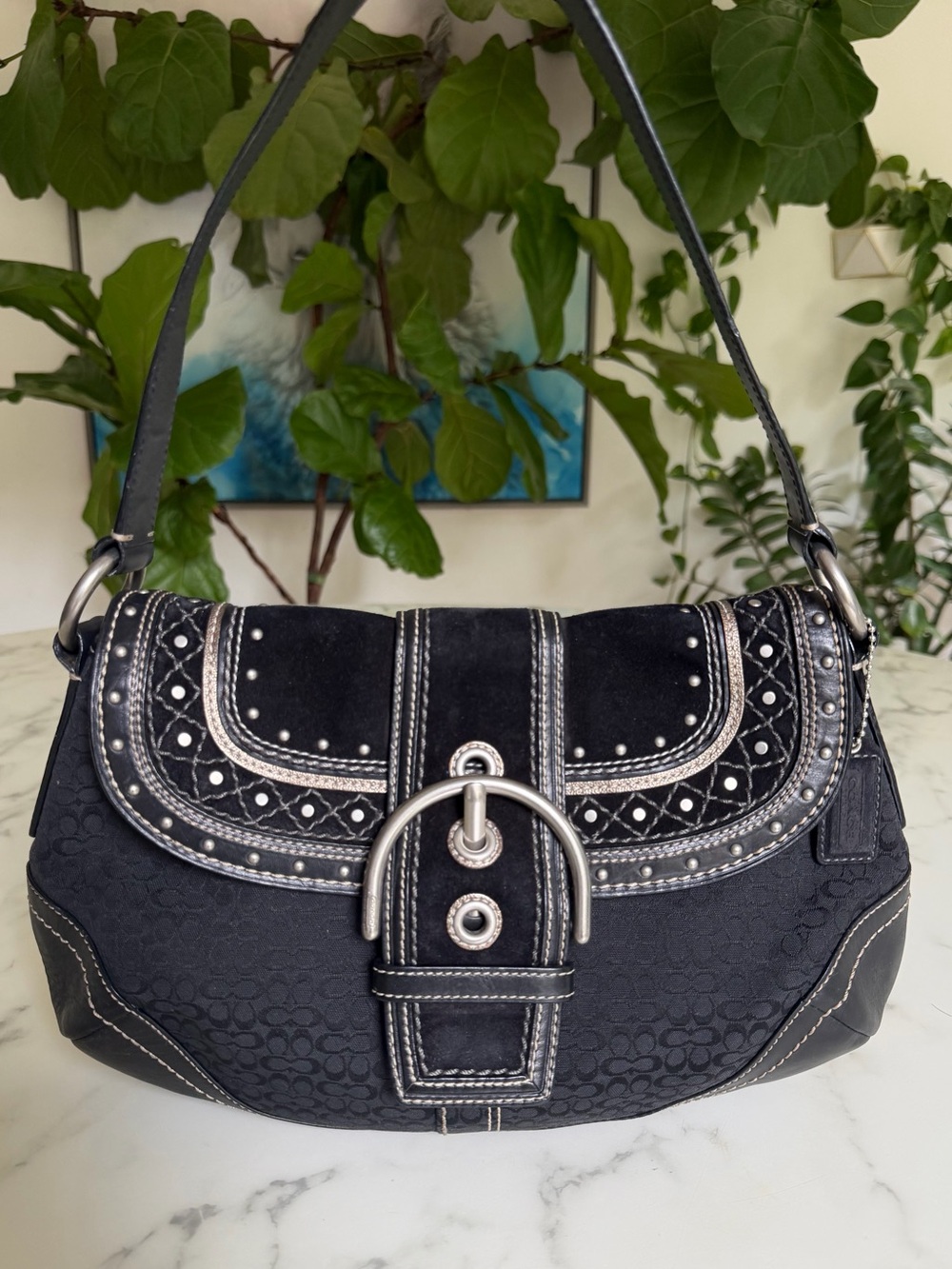 Coach Vintage Y2K Soho Signature Studded Patchwork Flap Shoulder Bag F11517